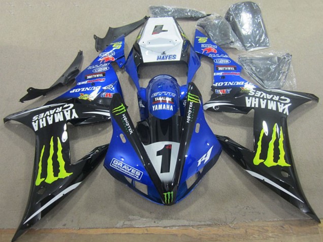Rabatt Yamaha YZF R1 Motorrad Verkleidung 2002-2003 - Weiss Blau Schwarz Neon Gelb Monster Graves 1