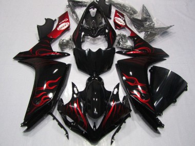 Rabatt Yamaha YZF R1 Motorrad Verkleidung 2007-2008 - Glanzendes Schwarz Rot Flamme