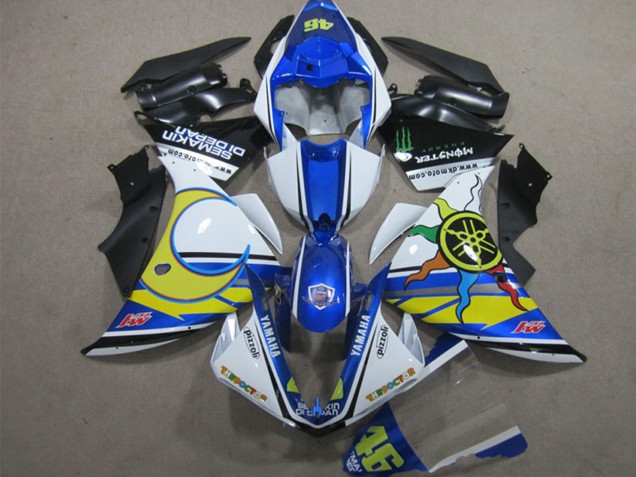 Rabatt Yamaha YZF R1 Motorrad Verkleidung 2012-2014 - Weiss Blau Gelb Schwarz Pizzoli Semakin Didepan Monster