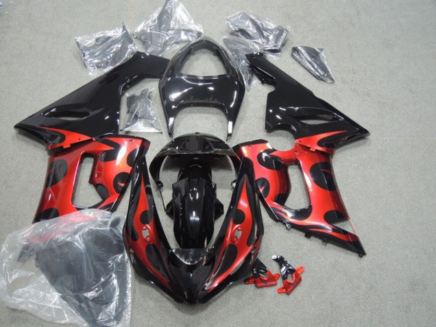Rabatt Kawasaki ZX6R Motorrad Verkleidung 2005-2006 - Glanzendes Schwarz Rot