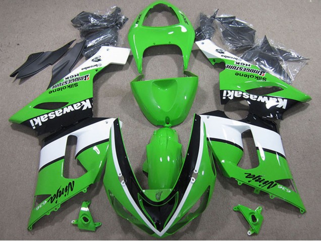 Rabatt Kawasaki ZX6R Motorrad Verkleidung 2005-2006 - Grun Weiss Schwarz