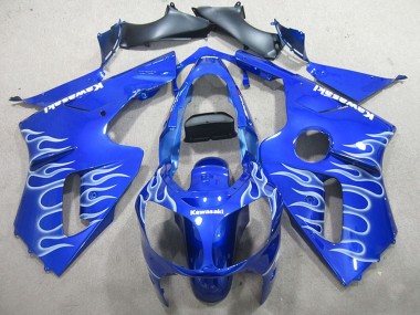 Rabatt Kawasaki ZX12R Motorrad Verkleidung 2002-2006 - Blau Weiss Flamme
