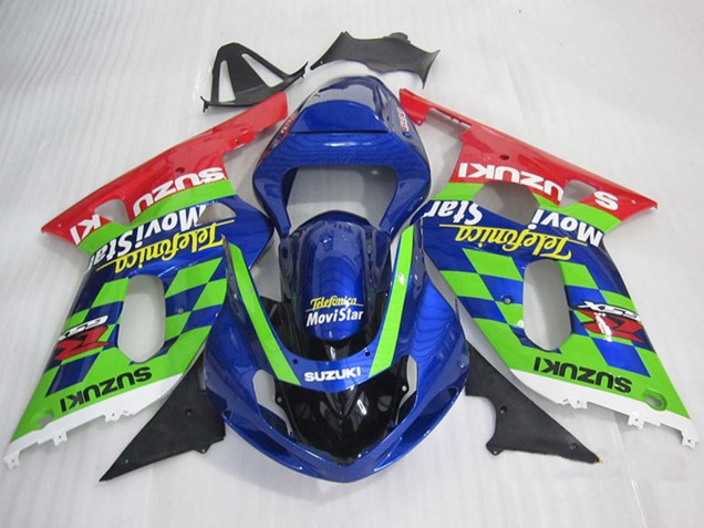 Rabatt Suzuki GSXR 600 Motorrad Verkleidung 2001-2003 - Blau Grun Rot Telefonica MoviStar