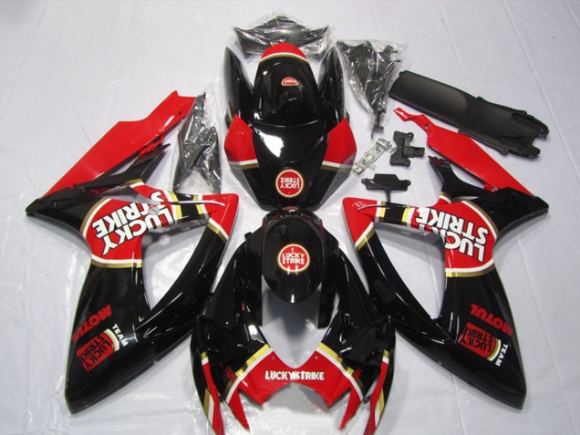 Rabatt Suzuki GSXR 600 Motorrad Verkleidung 2006-2007 - Glanzendes Schwarz Rot Weiss Lucky Strike Motul