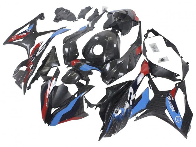 Rabatt BMW S1000RR Motorrad Verkleidung 2023-2024 - Blau Rot Carbonfaser