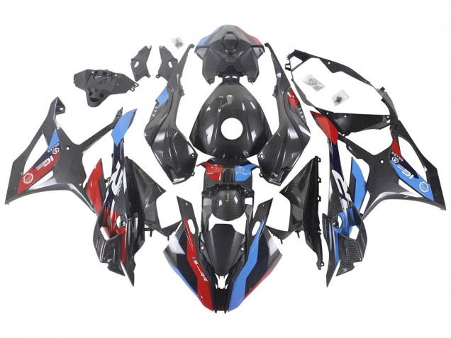 Rabatt BMW S1000RR Motorrad Verkleidung 2023-2024 - Blau Rot Carbonfaser