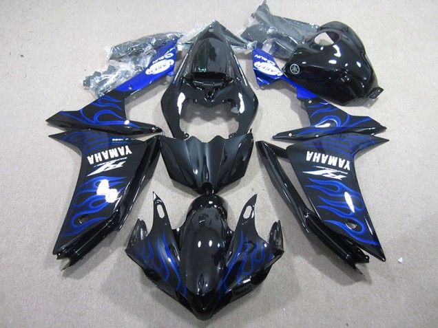R1 2007-2008 Verkleidungen - Schwarz mit Blaur Flamme