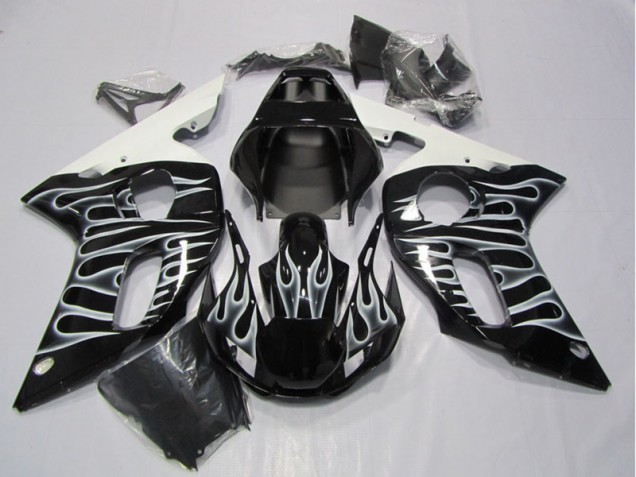R6 1998-2002 Verkleidungen - Schwarze Weiße Flamme R6 1998-2002 Verkleidungen - Schwarze Weiße Flamme
