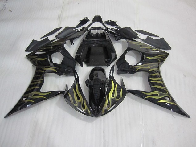 R6 2003-2005 Verkleidungen - Schwarz mit gelber Flamme R6 2003-2005 Verkleidungen - Schwarz mit gelber Flamme