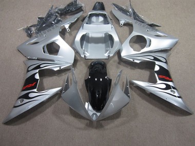 R6 2003-2005 Verkleidungen - Silber Schwarz Rot Aufkleber