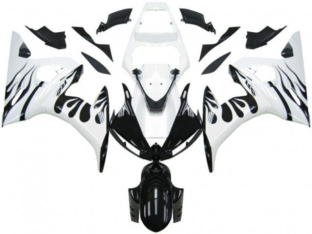 R6 2003-2005 Verkleidungen - Weiß Flamme Schwarz R6 2003-2005 Verkleidungen - Weiß Flamme Schwarz