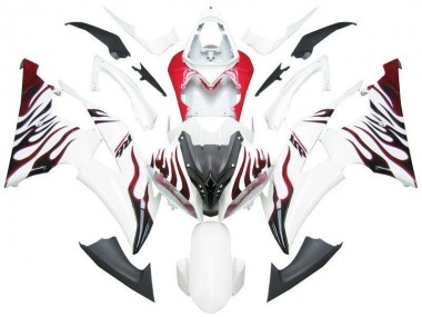 R6 2008-2016 Verkleidungen - Weiß Rot Flamme R6