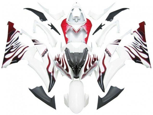 R6 2008-2016 Verkleidungen - Weiß Rot Flamme R6