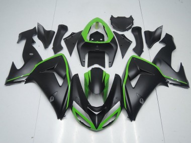 ZX10R 2006-2007 Verkleidungen - Matt Schwarz mit Grünem Streifen