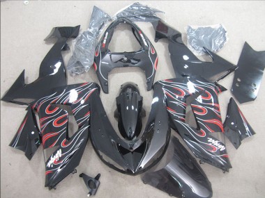 ZX10R 2006-2007 Verkleidungen - Schwarz Rot Weiß Flamme Ninja