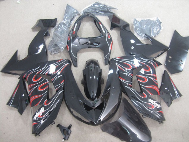 ZX10R 2006-2007 Verkleidungen - Schwarz Rot Weiß Flamme Ninja ZX10R 2006-2007 Verkleidungen - Schwarz Rot Weiß Flamme Ninja
