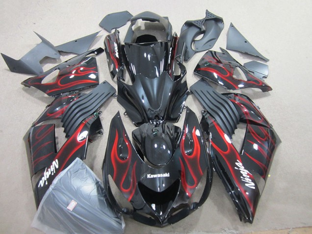 ZX14R ZZR 1400 2006-2011 Verkleidungen - Schwarz rote Flamme Ninja ZX14R ZZR 1400 2006-2011 Verkleidungen - Schwarz rote Flamme Ninja