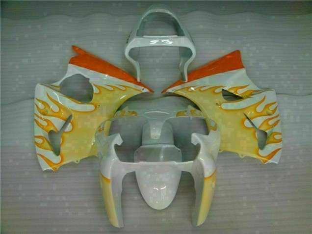 ZX6R 2000-2002 Verkleidungen - Weiß Gelb Flamme ZX6R 2000-2002 Verkleidungen - Weiß Gelb Flamme
