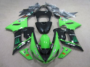 ZX6R 2005-2006 Verkleidungen - Schwarz Grün 3M Touch4 Monster