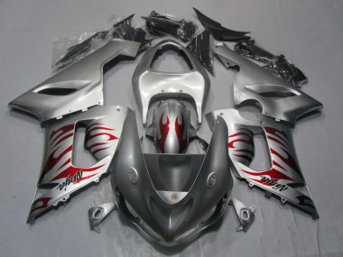 ZX6R 2005-2006 Verkleidungen - Silber Rot Flamme Ninja