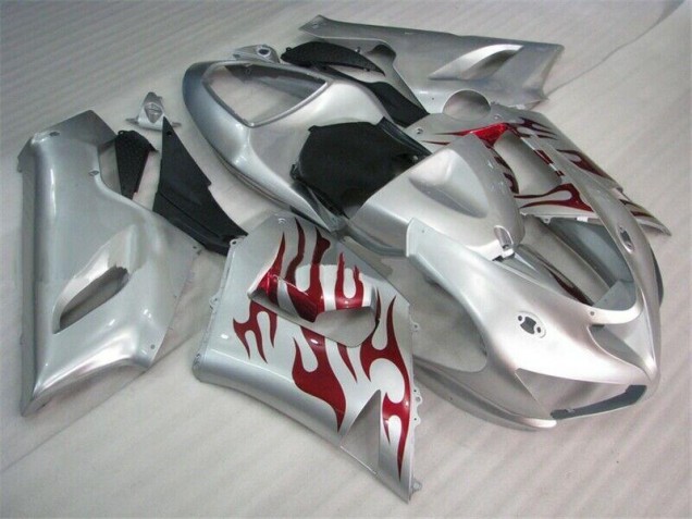 ZX6R 2005-2006 Verkleidungen - Silber Rot Flammen ZX6R 2005-2006 Verkleidungen - Silber Rot Flammen